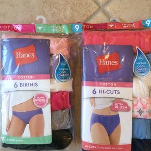 NEW Hanes Underwear 12 Pairs Bikinis Hi Cuts Sz 9
